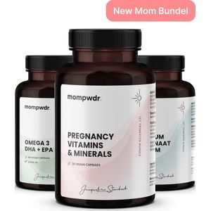 MomPwdr Zwangerschap Vitamine en mineralen na de bevalling - 3 in 1 complete set - New Mom bundelset - Voor fysieke en mentale herstel na de bevalling - Mama multivitaminen - Vegan - Omega 3 - Calcium Magnesium - Voedingssupplementen - 180 capsules