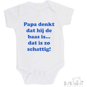 100% katoenen Romper ""Papa denkt dat hij de baas is... Dat is zo schattig!"" Jongens Katoen Wit/blauw Maat 62/68