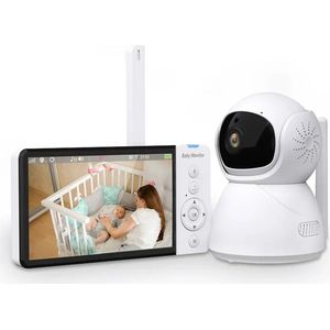 Botec draadloze Babyfoon met camera - baby camera - baby monitor - met 5000mAh Batterij, IPS Scherm en Nanny Camera - 360° draaibaar