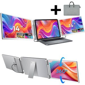 Stemap® Flex Portable Monitor Triple 14'' - Full HD 1920X1200P - Geschikt Voor 12” / 17” Tri-Screen - Laptop Scherm Uitbreider - Inclusief Beschermhoes en Kabels - 2 Jaar Garantie