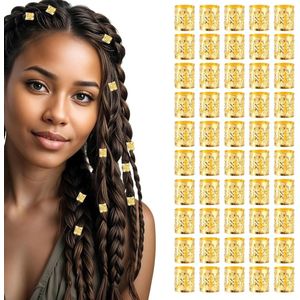 Allecto Plus - Set van 100 Gouden Haarsieraden voor Vlechten - Accessoires van Aluminium - Haarmanchetten - Metalen Dreadlock Clips - Verstelbare Haarringen - Decoratieve Haarkralen - Haaraccessoires