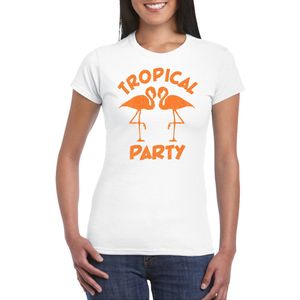 Toppers - Bellatio Decorations Tropical party T-shirt dames - met glitters - wit/oranje - carnaval/themafeest M