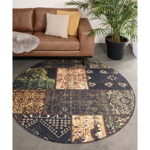 Rond patchwork vloerkleed - Fade No.1 olijfgroen 250 cm rond