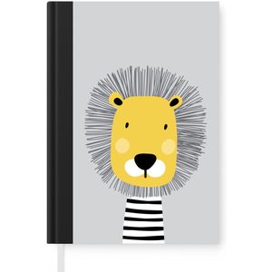 Notitieboek - Schrijfboek - Illustratie van een leeuw op een grijze achtergrond - Notitieboekje klein - A5 formaat - Schrijfblok