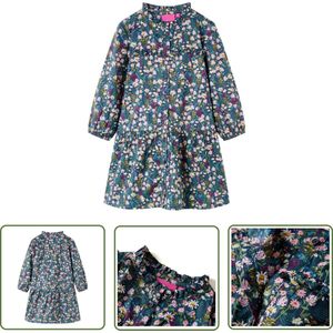 vidaXL Meisjesjurk - Kinderjurk - Kinderjurk met lange mouwen 116 donkerblauw - Blauwe Jurk - Langmouwjurk - Katoenen Jurk