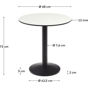 Kave Home - Witte ronde Esilda-buitentafel met zwart gelakte metalen poot Ø 70 x 70 cm