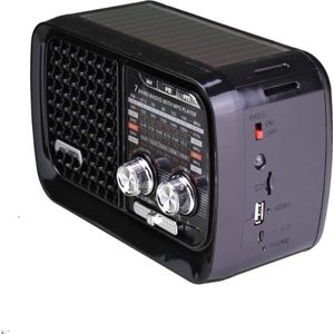Draagbare radio met Bluetooth-luidspreker, 7 banden en MP3 SD-kaartspeler, oplaadbare batterij, USB en zaklamp inbegrepen