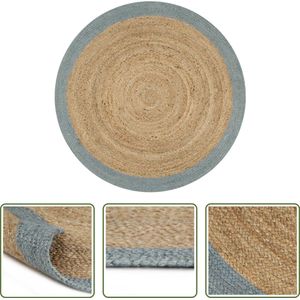 The Living Store Vloerkleed Jute - 150 cm - 2-kleurig - Handgemaakt - Naturel/Olijfgroen