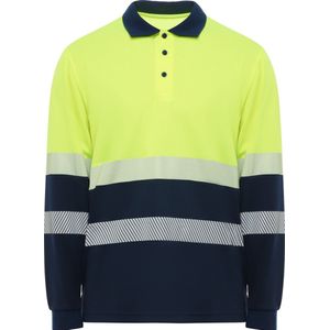 High Visibility Polo Long Sleeve 'Vega' Donkerblauw/Fluor Geel Size XL