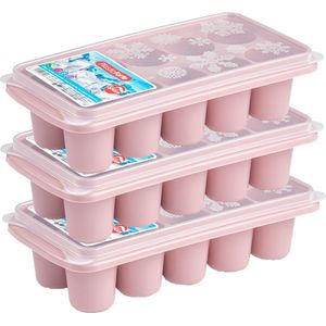 PlasticForte IJsblokjes tray - 4x stuks - met deksel - ijsklontjes vorm - 10-vaks - roze - grote klontjes