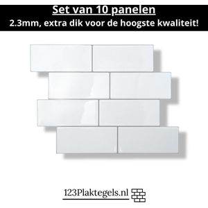 123plaktegels - 10 stuks - wandpanelen zelfklevende tegels wandpanelen tegelstickers keuken badkamer - PVC - wit - zelfklevend - 29.5 x 21.3 cm - plaktegel Basic white