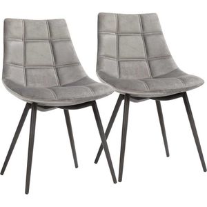 Signature Home 5star Eetkamerstoelen set van 2 - moderne keukenstoelen - gestoffeerde stoelen met ijzeren poten - comfortabel glad fluwelen oppervlak - fauteuils - grijs