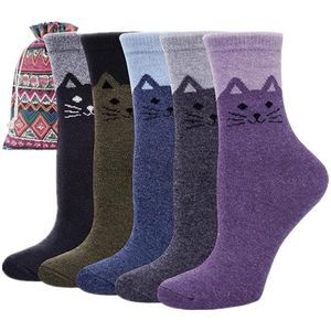 Huissokken - Wintersokken - 5 Paar - Thuissokken - Huissokken Dames en Heren - Verwarmde sokken - Fleece Sokken - Dikke Sokken - Slofsokken - Warme Sokken - Bedsokken - Gevoerde Sokken - Winter Sokken - Cadeautip - KerstDriehoekige kat, eenmaat