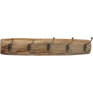 Jassen kapstok haken hout/staal 55 x 10 cm met 5 antieke ophanghaken
