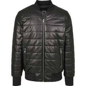 Heren Faux Leather Bubble Bomber zwart