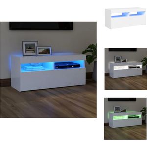 vidaXL TV-meubel - LED-verlichting - wit - bewerkt hout - 90x35x40cm - Kast