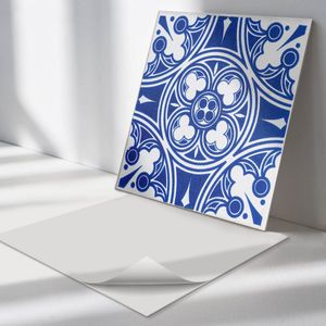 Wallfluent Vinyl Wandpaneel - Patroon met geometrische motieven Zelfklevend Wandpaneel - 50 cm x 50 cm - Blauw PVC wandpaneel - Set van 4 - Vierkant Wandbekleding Vinyl - Texturen Wandpaneel - PVC Muurpaneel - Wandpaneel Keuken en Badkamer