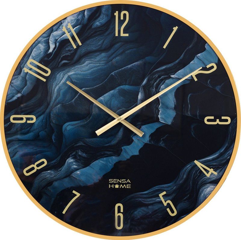 SensaHome Glazen Wandklok Marmerlook - Stille uurklok - Modern - 60cm - Zwart