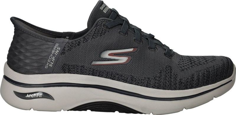 Skechers Heren Go Walk Arch Fit 2.0 Grand Select 2 Sneaker, Houtskool en Rood Textiel, 39.5 EU