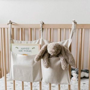 Opbergtas om op te hangen, babybed, tas, organizer voor kleuterschool en bed, robuust, nachtspeelgoed, opbergtas (beige)