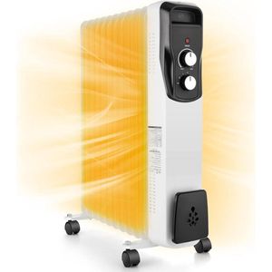 2500 W energiebesparende Olieradiator met 11 ribben - elektrische radiator met 3 warmtestanden thermostaat en 4 lichtlopende wielen - voor thuis en op kantoor olieradiator