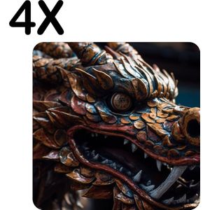 BWK Luxe Placemat - Gekleurde Aziatische Draak - Set van 4 Placemats - 40x40 cm - 2 mm dik Vinyl - Anti Slip - Afneembaar