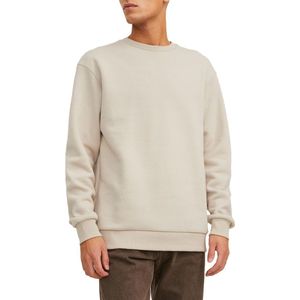 JACK & JONES Bradley sweat crew regular fit - heren sweatshirt katoenmengsel met O-hals - beige - Maat: XS