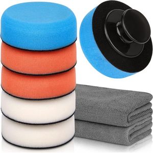 S&Dshopline® - Polijstspons voor de auto, professionele 100 mm wax-applicatorpad, polijstspons met handvat en microvezel polijstdoeken voor autopolitoer, polijsten, waxen, autoreiniging, auto-reiniging,