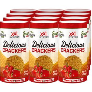 XXL Nutrition - Delicious Crackers - 13,9% Eiwit, Proteïne Snack - 12 x 13 Crackers - Tomaat / Paprika - 12 Pack