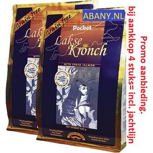 Abany Special - 2 x 600 gram + jachtlijn bij 4 zakken - altijd verse voorraad - Henne - Lakse Kronch - Pocket - 75% zalm - graan vrij - zalmsnacks - honden beloning - training - voordeelverpakking – hondenkoekjes