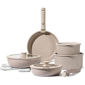 Potten en Pannen Set - Nonstick Kookgerei - 15 Stuks - Taupe - Oven Safe