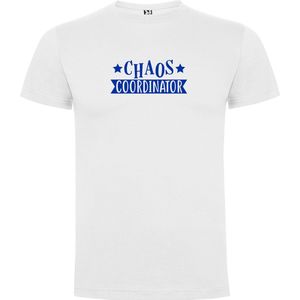Wit T-Shirt met “Chaos Coordinator“ Afbeelding Blauw Maat 2XL