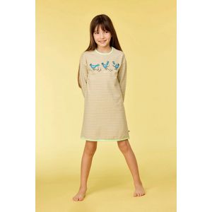 Woody slaapkleed meisjes/dames - groen/beige gestreept - duif - 252-10-DZF-Z/933 - maat 152