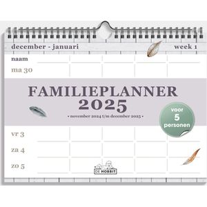 Hobbit - Familieplanner 2025 - Familiekalender - Weekkalender - Spiraalgebonden - 5 personen - A4+ (22 x 29,7 cm) - Veertjes - 2025