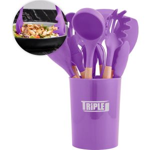 Triple J® Keukengerei houder - Kookgerei - Hittebestendig - BPA-vrij - 11-delig - Paars