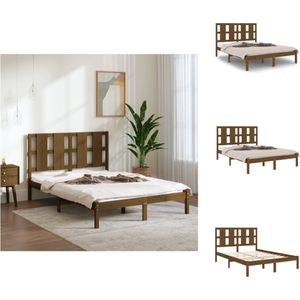 vidaXL Bedframe Grenenhout - Houten bed - 120 x 190 cm - Honingbruin - Bed