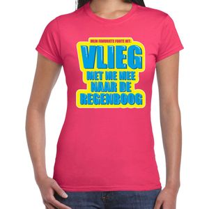 Foute party Vlieg met me mee naar de regenboog verkleed/ carnaval t-shirt roze dames - Foute hits - Foute party outfit/ kleding XXL