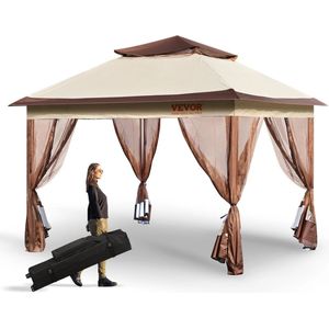 Roggi® Tuinhuisje – Opvouwbaar Tuinhuisje – Tuin Tent – Paviljoen – Party Tent - Gazebo – Pergola - Met Muggennet – 334 x 334 x 281 cm