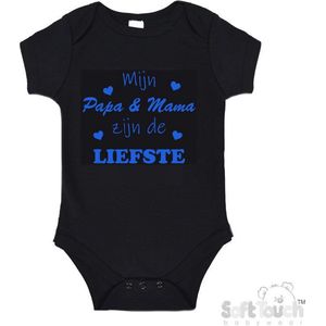 100% katoenen Romper ""Mijn Papa & Mama zijn de liefste"" Jongens Katoen Zwart/blauw Maat 56/62