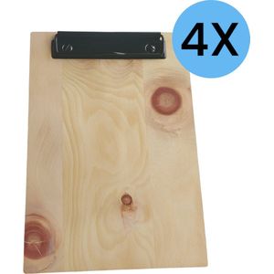Klembord - 4 Stuks - A5 - Hout - Licht Bruin/Zwart - Metaal - Clipboard - Hoogwaardige Kwaliteit - Klemborden - Clipboards