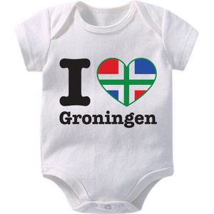 Hospitrix Baby Rompertje met Tekst I Love Groningen"" | 0-3 maanden | Korte Mouw | Cadeau voor Zwangerschap | Provincies Nederland | Groningen | Bekendmaking | Aankondiging | Aanstaande Moeder | Moederdag