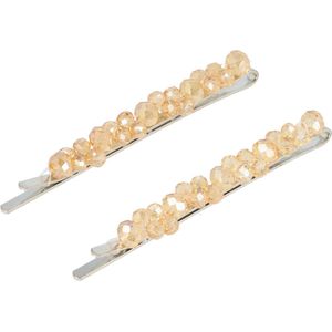 Schuifspeldjes Haarschuifjes Facet Kralen Dubbel Champagne Goud
