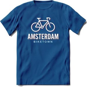 Amsterdam Bike Town T-Shirt | Souvenirs Holland Kleding | Dames / Heren / Unisex Koningsdag shirt | Grappig Nederland Fiets Land Cadeau | - Donker Blauw - M