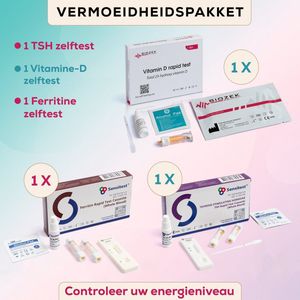 Vermoeidheidspakket – Vitamine D Zelftest, Ferritine Zelftest & TSH Zelftest – 3-delige set – Snelle screening thuis – Uitslag in 5–15 min