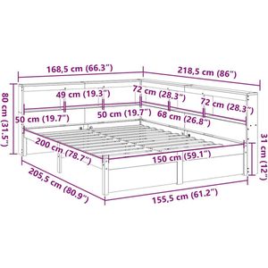 vidaXL - Bed - met - boekenkast - zonder - matras - grenenhout - wit - 150x200 - cm