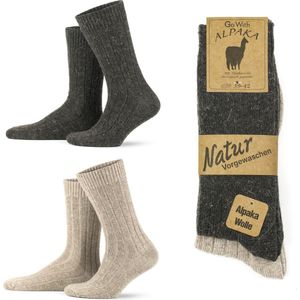 GoWith-2 paar-Alpaca Wollen Sokken-Huissokken-Warme Sokken-Thermosokken-Beige-Bruin-43-46