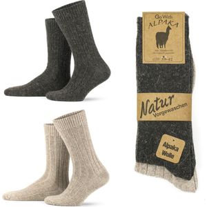 GoWith-4 paar-wollen sokken-alpaca sokken-huissokken-warme sokken-wintersokken-thermosokken-beige - bruin-maat 39-42