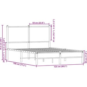 vidaXL - Bedframe - zonder - matras - metaal - gerookt - eikenkleurig - 120x190 - cm