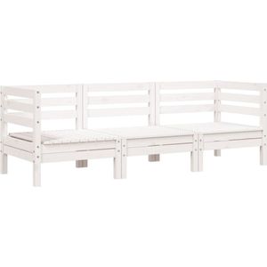vidaXL Tuinbank 3-zits - Massief Grenenhout - Wit Tuinbank - Grenenhout - Tuinset - Lounge Set - Buitenbank - Balkonset - Veranda Meubel - Comfortabel Zitten - Modulair Design