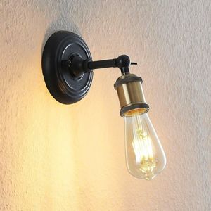 Lindby - wandlamp - 1licht - ijzer - H: 15 cm - E27 - zwart, antiek messing